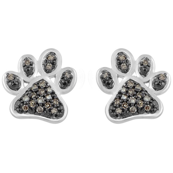 Chocolate Champagne Diamonds Paw Print Earrings - Picture 1 of 5